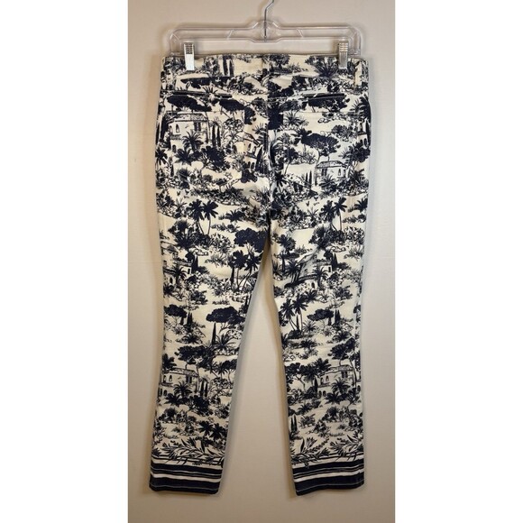 TORY BURCH Coastal Print Cropped Jeans Women 27 White Blue Mid Rise Slim - Picture 4 of 13